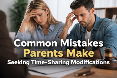 Parents reviewing legal documents, illustrating common mistakes when seeking a time-sharing modification in a Florida family law case.