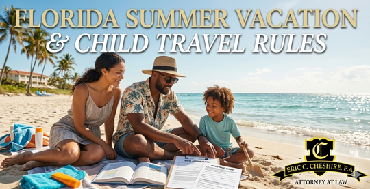 Florida summer vacation and child travel rules for co-parents with parenting plan documents