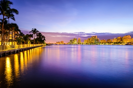 West Palm Beach waterfront at sunrise, reflecting a calm approach to divorce