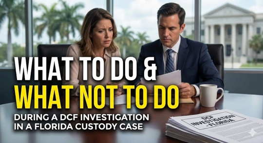 Parents reviewing documents with an attorney during a Florida DCF investigation in a custody case, highlighting what to do and what not to do.